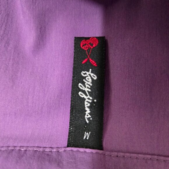 Y2K Zip Up Tie Back Blouse Office Siren Whimsigoth Size S Purple Fitted Ruched - Picture 12 of 13